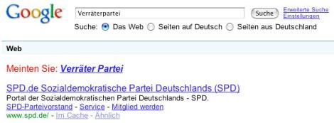Suche bei Google nach 'verräterpartei' ergibt: SPD